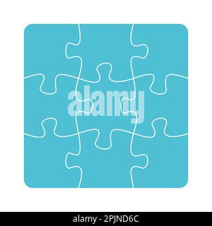 Nine jigsaw pieces or parts connected together. Multicolor puzzle jigsaw template. Flat vector illustration Stock Vector