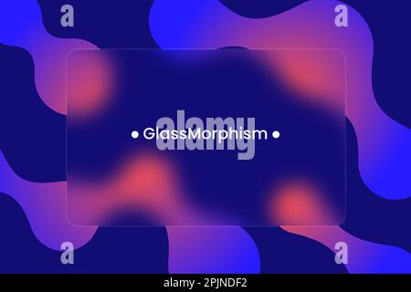 Transparent frame in glass morphism or glassmorphism style. Metaballs on the background. Transparent and blurred card or frame. Glass-morphism style. Stock Vector