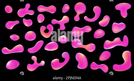 Liquid shapes collection. Color gradient - pink and red colors. Drops, splashes in trendy style. Set of abstract shapes. Vector illustration Stock Vector