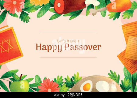 Lets Celebrate Passover banner. Pesach template for your design with matzah and spring flowers. Happy Passover. Jewish holiday background. Vector illu Stock Vector