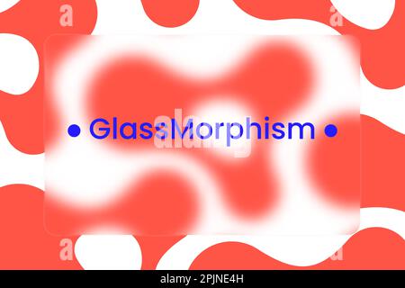 Transparent frame in glass morphism or glassmorphism style. Metaballs on the background. Transparent and blurred card or frame. Glass-morphism style. Stock Vector