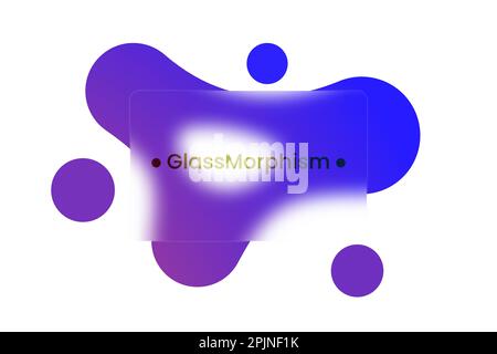 Transparent frame in glass morphism or glassmorphism style. Metaballs on the background. Transparent and blurred card or frame. Glass-morphism style. Stock Vector