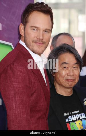 Takumi Kawagoe, Shigeru Miyamoto, Koji Kondo 04/01/2023 The Special  Screening of The Super Mario Bros. Movie held at the Regal LA Live in Los  Angeles, CA Photo by Izumi Hasegawa/HollywoodNewsWire.net Credit:  Newscom/Alamy