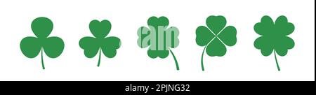 Clover leaf silhouette collection. Set of four and three leaf clovers. Lucky irish sign. Shamrock, trefoil silhouette. Santa Patrick's day symbol. Luc Stock Vector