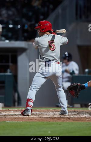 Durham, NC: Memphis Redbirds infielder Masyn Winn (5) heads to the