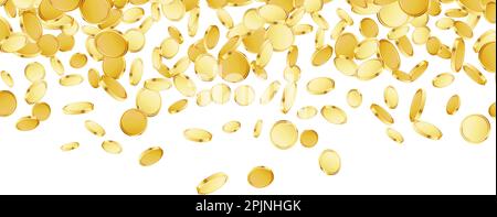 Falling coins background. Casino jackpot or win concept. Cash fall, coins rain on white isolated background. Golden money falling. Vector illustration Stock Vector
