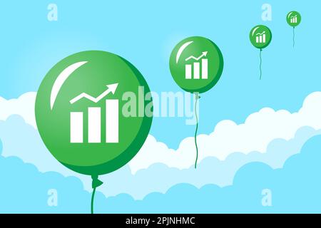 Financial market bubble concept. Balloons with financial market sign fly to the sky. growth of shares. Vector illustration Stock Vector