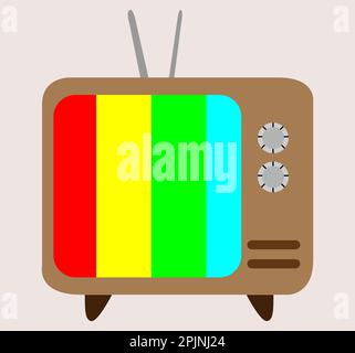 An old television, old color tv, television illustration, tv icon and sign, suitable for apps icon and social media images, colorful screen Stock Photo