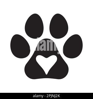 Pet print and heart inside. Pet love or paw love concept. Pet footprint silhouette. Animal lover, veterinary or pet friendly shop logo. Vector illustr Stock Vector