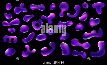 Liquid shapes collection. Color gradient - purple and pink colors. Drops, splashes in trendy style. Set of abstract shapes. Vector illustration Stock Vector