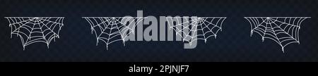 Spider web symbols, realistic spiderweb on black isolated background. Applicable as halloween tattoo, halloween decor or banner. Spider web collection Stock Vector