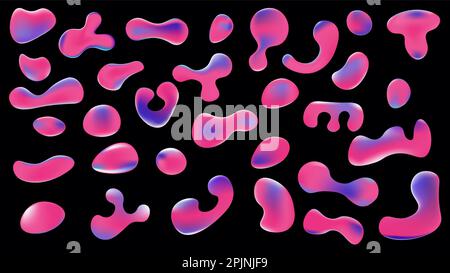 Liquid shapes collection. Color gradient - purple, blue and pink colors. Drops, splashes in trendy style. Set of abstract shapes. Vector illustration Stock Vector