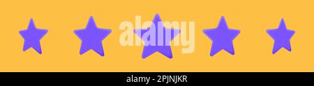 Purple star icon on yellow background. 3d rendering style. Soft material. Applicable for client rating. 3d star shape icons. Vector illustration. Stock Vector