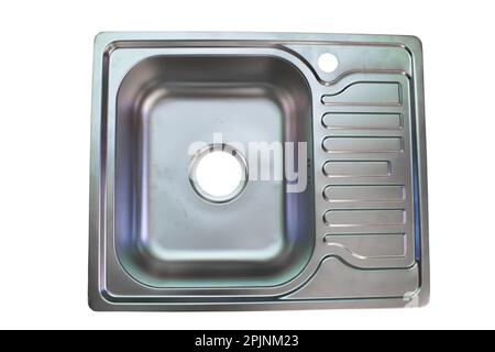 Top view of a kitchen sink on a white background Stock Photo