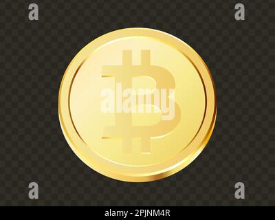 Gold bitcoin coins on transparent background. Golden cryptocurrency crypto cash, money. 3d bitcoin coin. Vector illustration. Stock Vector