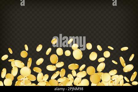 Golden coins jumping or falling. Casino jackpot or win concept. Gold coins on transparent background. Applicable for gaming, gambling fortune, jackpot Stock Vector