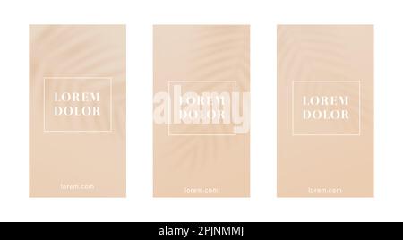 Palm shadow on sunny background. Mobile background or template with tropical leaf shadow. Social network stories template. Vertical mobile phone banne Stock Vector