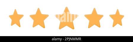 Gold or yellow star icon on yellow background. 3d rendering style. Soft material. Applicable for client rating. 3d star shape icons. Vector illustrati Stock Vector