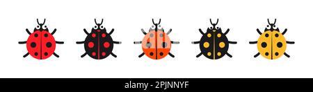 Ladybug or lady bug funny and cute characters. Lady bug with big eyes. Red, black, yellow colored lady-beatles on isolated background. Vector illustra Stock Vector