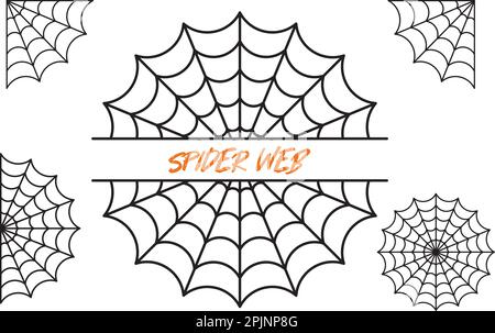 Set of spider web symbols, spiderweb split name frame. Applicable as halloween tattoo, halloween decor or banner. Spider web collection on white isola Stock Vector