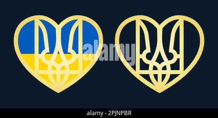 Ukrainian coat of arms inside the heart. Applicable for stickers, badges. Pray for Ukraine Vector illustration. Stock Vector
