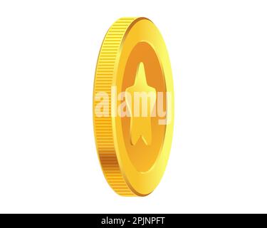 Rotating gold coins with star inside. Golden money set. Applicable for gambling games, jackpot or video games illustration. Can be used for video game Stock Vector