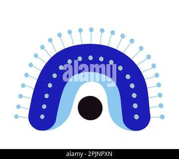 Boho or bohemian blue rainbow. Hand drawn rainbow. Evil eye amulet, lucky rainbow. Ornament element. Vector illustration Stock Vector