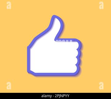 Like icon. Hand with thumbs up symbol. 3d rendering icon. Social media symbol. Ok symbol or like sign. Purple outline three dimensional social media s Stock Vector