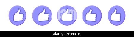 3d like icon. Rotating button. Hand with thumbs up symbol. 3d rendering icon. Social media symbol. Ok symbol or like sign. Purple three dimensional so Stock Vector