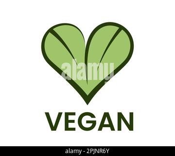 Heart symbol formed by two leaves. Outline heart. Vegan logo, vegetarian icon. Organic, natural food icon. Vector illustration Stock Vector