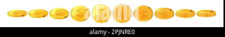 Set of rotating gold coins with dollar currency sign. 3d dollar coins. Golden money set. Applicable for gambling games, jackpot illustration. Vector i Stock Vector
