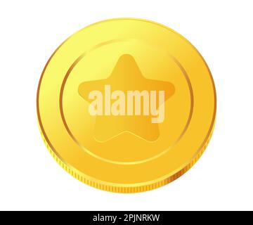 Set of rotating gold coins with star inside. Golden money set. Applicable for gambling games, jackpot or video games illustration. Can be used for vid Stock Vector
