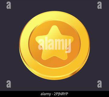 Set of rotating gold coins with star inside. Golden money set. Applicable for gambling games, jackpot or video games illustration. Can be used for vid Stock Vector