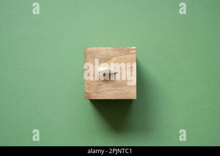 Wooden ballot voting box isolated on green background. top view Stock Photo