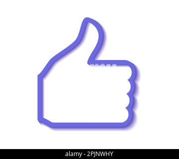 Like icon. Hand with thumbs up symbol. 3d rendering icon. Social media symbol. Ok symbol or like sign. Purple outline three dimensional social media s Stock Vector