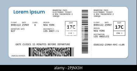 Boarding pass template. Airline ticket. Plane ticket. Realistic airline boarding pass. Travel, journey, tourism design element. Vector illustration Stock Vector