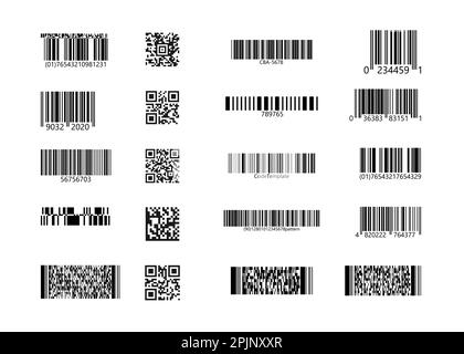 Set of QR Codes, linear codes. 2D code stickers on isolated background. Vector illustration Stock Vector