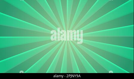 Retro background with rays or stripes in the center. Sunburst or sun burst retro background. Star burst abstract backdrop. Green color. Vector illustr Stock Vector