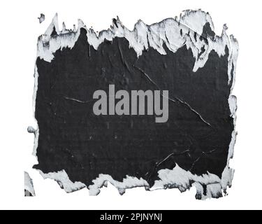 Torn black paper poster isolated on white background with clipping path Stock Photo