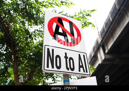 No AI sign on street. No to Artificial Intelligence concept. Stock Photo