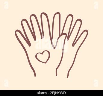 Charity icon. Handmade outline icon. Hands with heart. Donation, charity concept. Help, love symbol or icon. Vector illustration Stock Vector