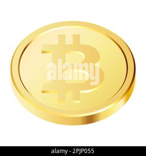 Rotating gold bitcoin coins. Golden cryptocurrency crypto cash, money. Rotating, 3d bitcoin coins. Vector illustration. Stock Vector