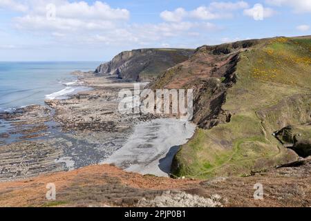 Devon-Cornwall border Marsland Mouth on the South West Coast Path Stock Photo