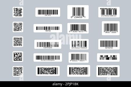 Set of QR Codes, linear codes. Stickers on isolated background. Vector illustration Stock Vector