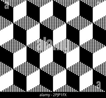 Cube geometric seamless pattern. Isometric cube pattern. Black and white colors. Pseudo 3d. Vector Stock Vector
