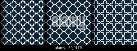Quatrefoil geometric seamless pattern set. Classic fabric seamless pattern. Vector illustration. Stock Vector