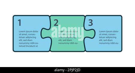 Steps infographics. Puzzle sequence. Three elements of puzzle. Process, workflow infographics, plan elements. Presentation chart elements. Vector illu Stock Vector