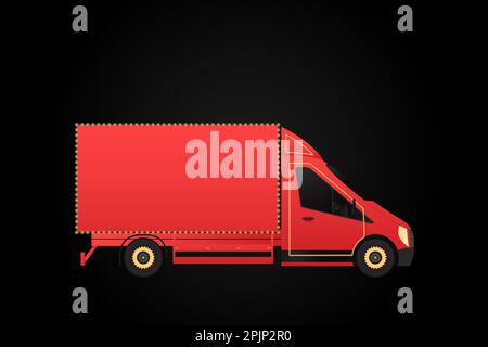 White lorry for cargo service on black background. Transportation, delivery service. Truck with container. Van illustration. Vector illustration. Stock Vector