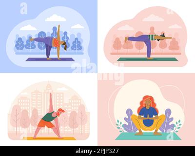 Diverse People Doing Yoga Outdoor Workout at Park Stock Vector