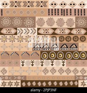 African symbols and motifs seamless pattern Stock Vector